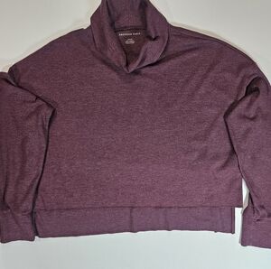 American Eagle Crop Sweater Womens Small Purple Cowl Neck Pullover Y2K Fall Wear